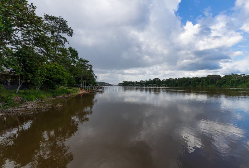 Long River Through Jungle Scenery In Brokopondo Suriname