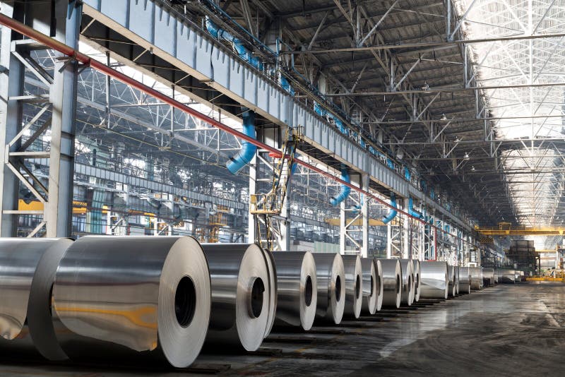 Long row of rolls of aluminum