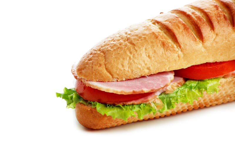 Ham & Swiss Sub Sandwich on White Background Stock Image - Image of ...