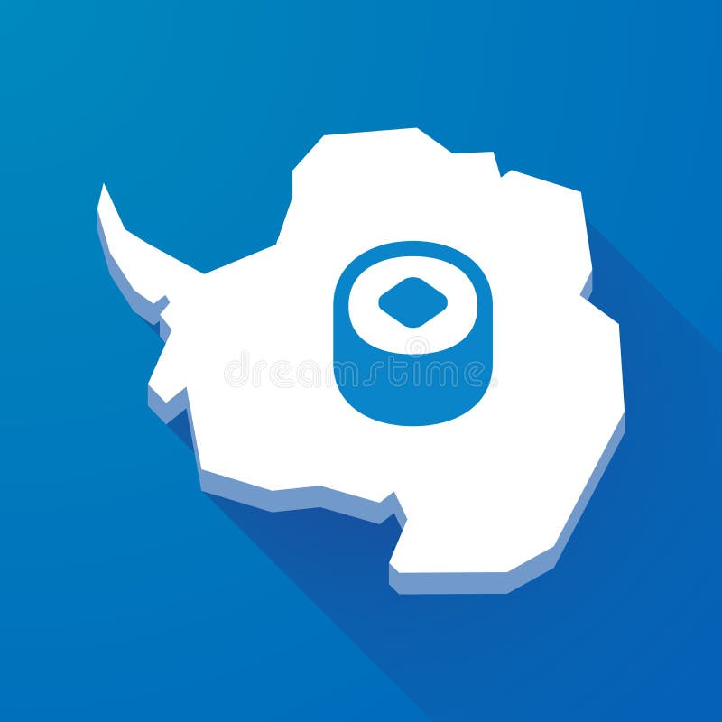 Long shadow map of Antarctica continent with a piece of sushi royalty free illustration