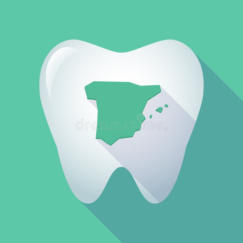Long Shadow Tooth with the Map of Spain Stock Illustration