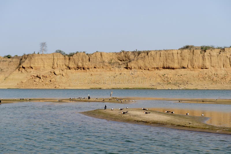 Long shot of Chambal river and birds, Rajasthan, India. stock photography Long shot of Chambal river and birds, Rajasthan, India. stock photography