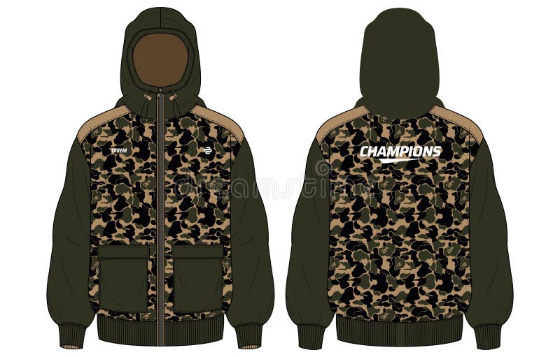 Long Sleeve Camouflage Hoodie Jacket Design Template in Vector, Hooded