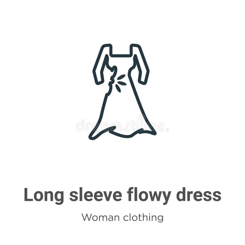 Long Sleeve Flowy Dress Outline Vector Icon. Thin Line Black Long ...