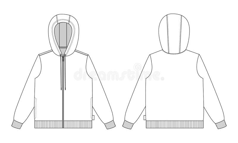 Hoodie. Technical Fashion Flat Sketch Vector Template Front and Back ...