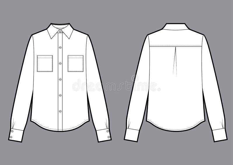Long Sleeve Shirt, Fashion Flat Sketch Template Stock Illustration ...