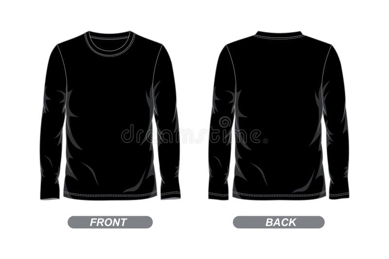 Long Sleeve T Shirt Template Design Front and Back View, Black Color ...