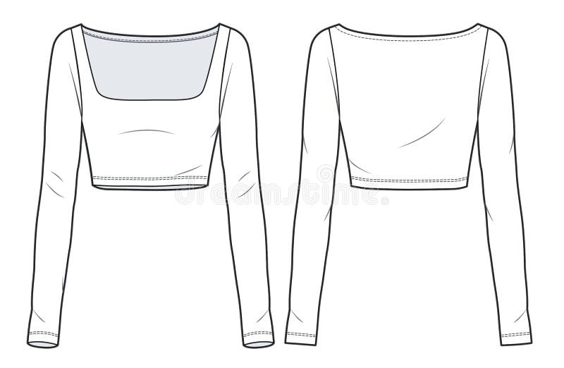 Long Sleeved Crop Top Fashion Flat Technical Drawing Template Stock