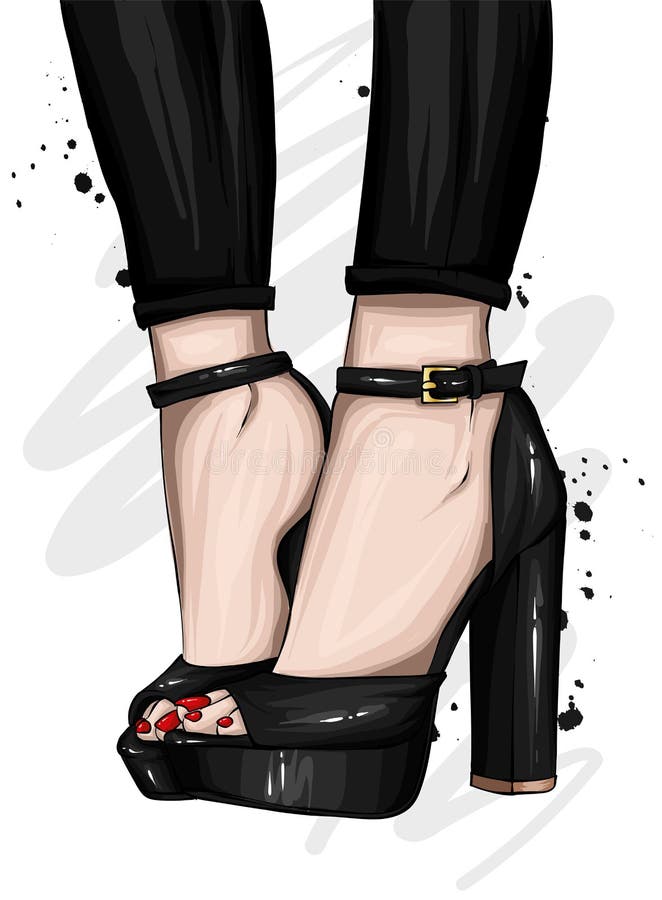 Long Slender Legs Woman Pantyhose. Stock Illustration