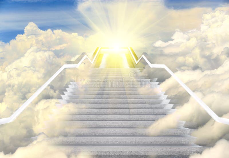 Stairway to Heaven. Stairs in sky. Concept with sun and clouds