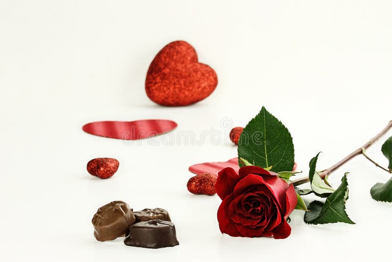 Long Stem Rose and Chocolate Candy Stock Image Image of sweet, still