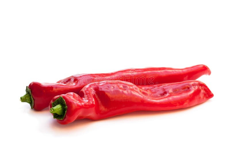 Red Sweet Paprika Long Peppers White Background Stock Photo Image