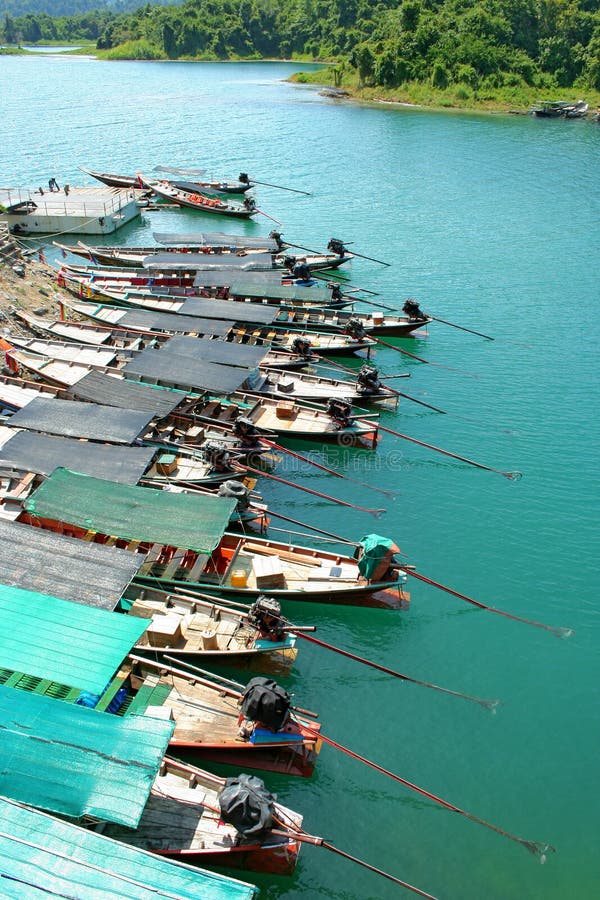 Long-tail boat parked