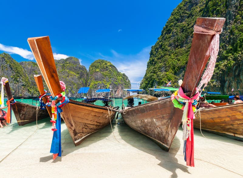 Long tail boats at Maya bay, Phi Phi Leh island