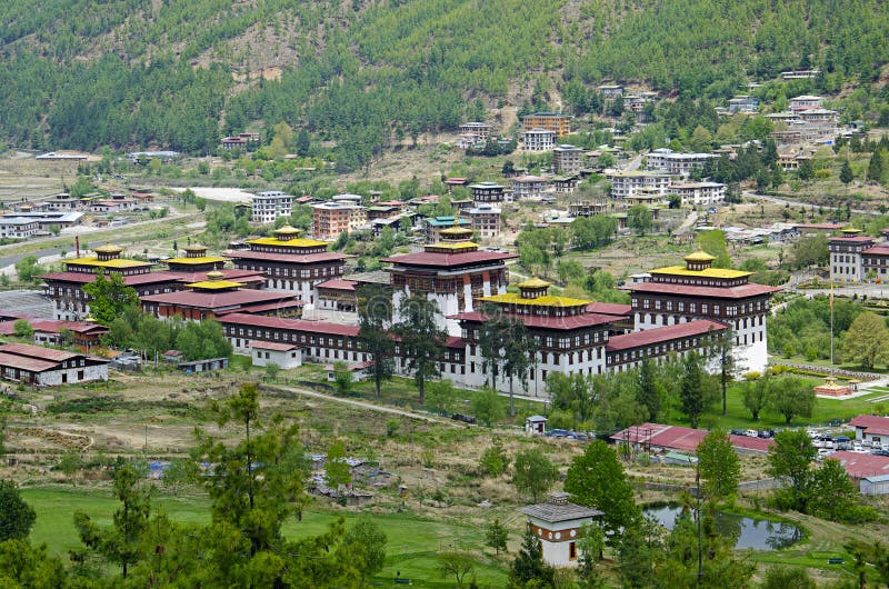 Long View of the King`s Palace. Known as Dechencholing Palace.Thimphu