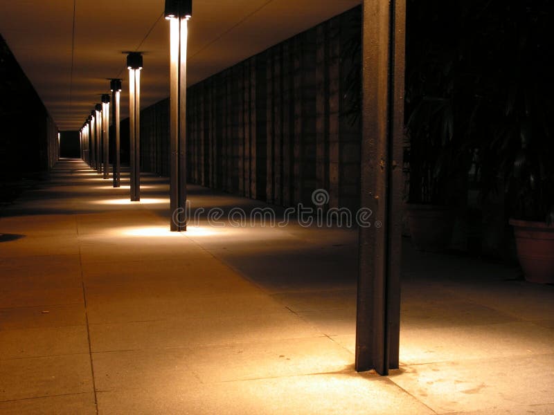 Long walkway at night