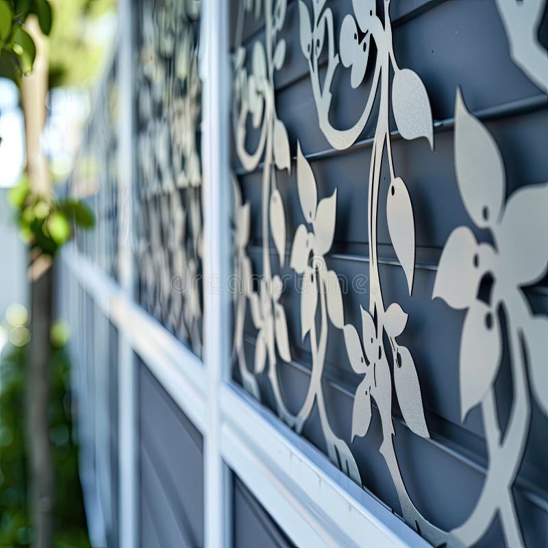 A long white lattice fence lines a paved path with green trees on either side vector illustration