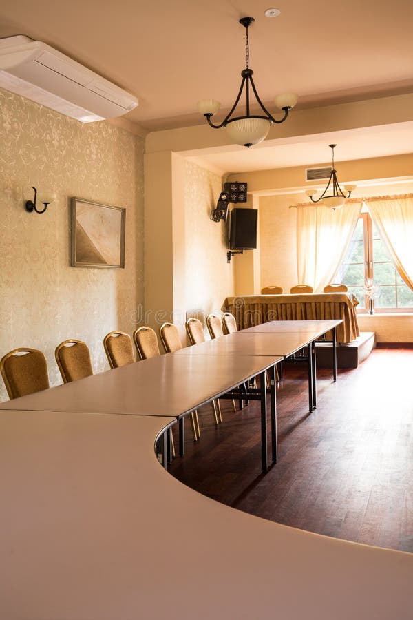 Long wooden desk royalty free stock images