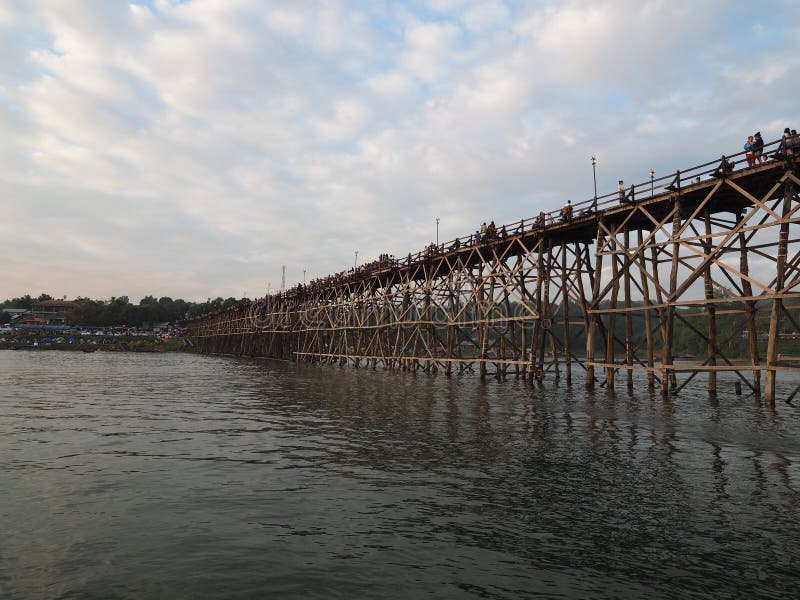The longest wooden bridge editorial photography. Image of walkway