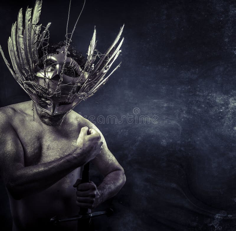 Longsword, Wild Warrior with huge metal sword stock photo