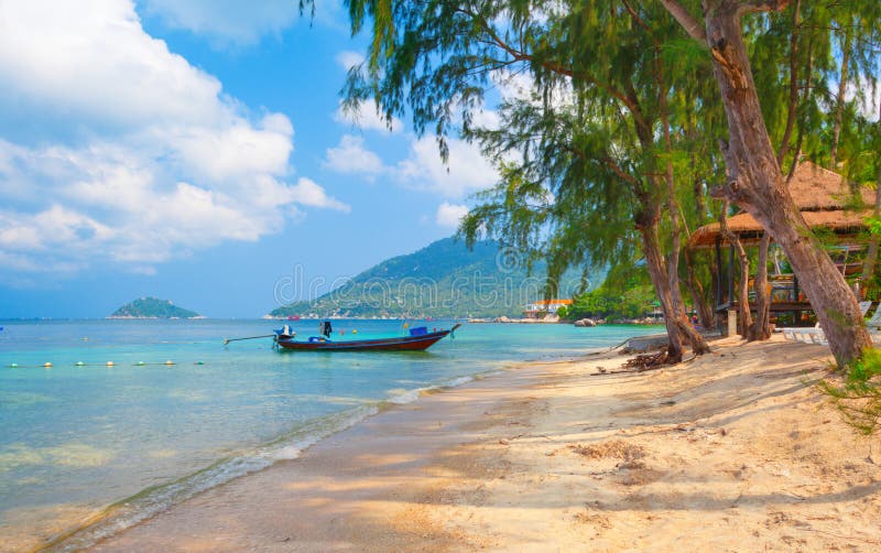 Longtail boat and beautiful beach. koh Tao, Thaila
