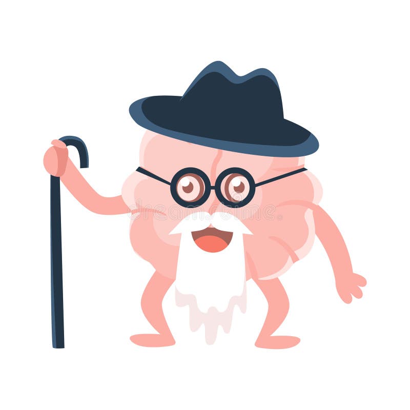Longue barbe sage et vieille humanisée de Brain With Walking Stick And, icône d'Emoji de personnage de dessin animé d'organe huma illustration libre de droits Longue barbe sage et vieille humanisée de Brain With Walking Stick And, icône d'Emoji de personnage de dessin animé d'organe huma illustration libre de droits