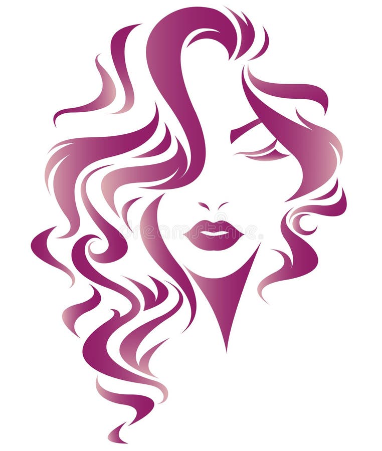 Longue icône de coiffure de femmes, visage de femmes de logo