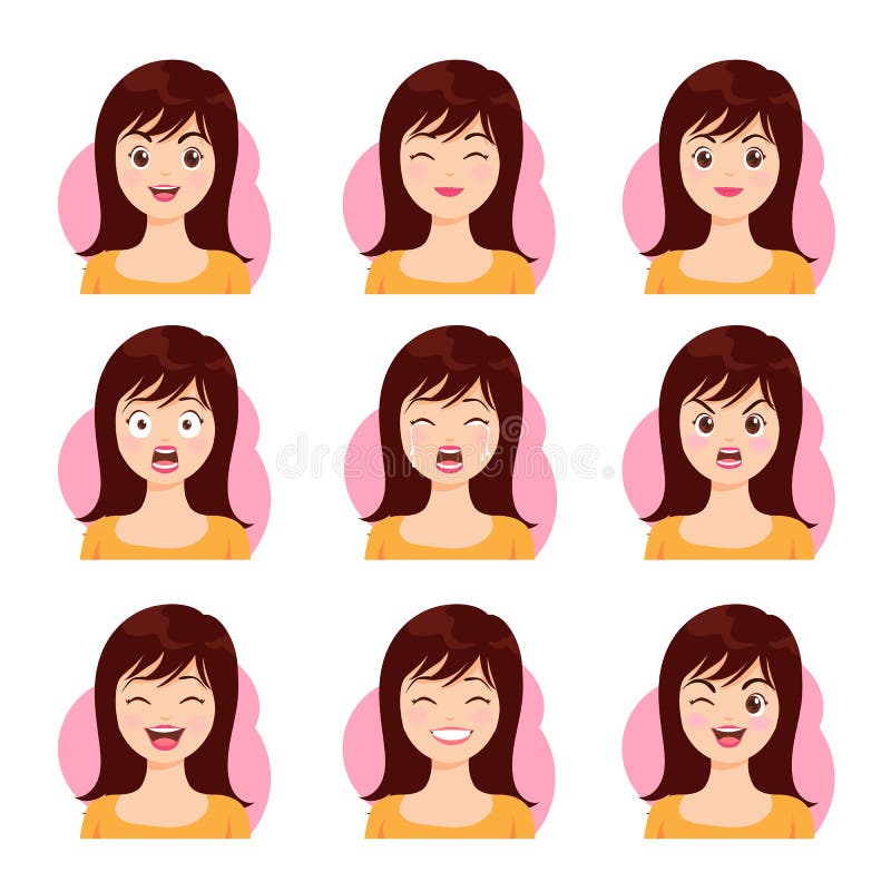 Longue émotion de visage de cheveux de femme illustration stock Longue émotion de visage de cheveux de femme illustration stock