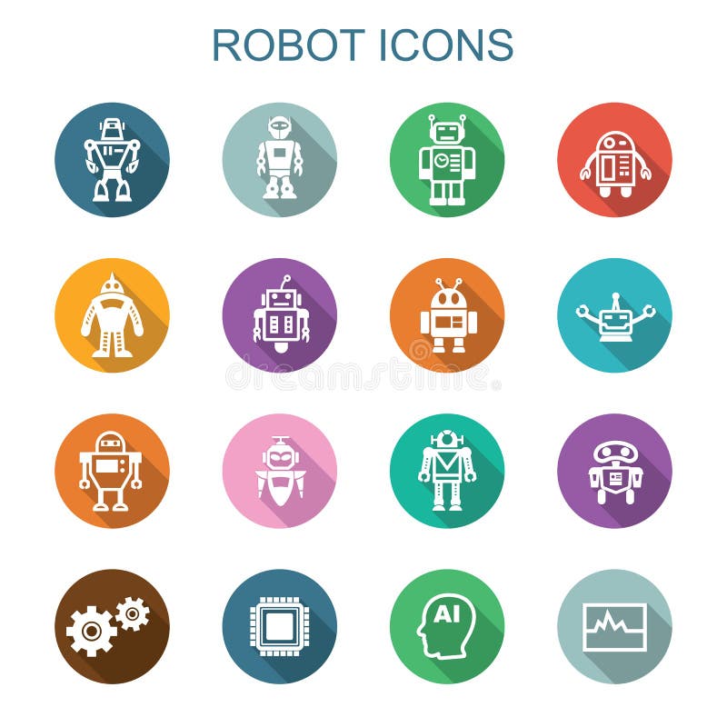 Longues icônes d'ombre de robot illustration de vecteur Longues icônes d'ombre de robot illustration de vecteur