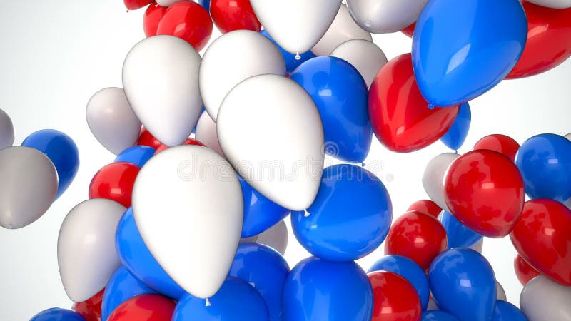 Longueur de cgi 3D des ballons rouges, blancs et bleus volant au-dessus du fond blanc Animation parfaite pendant des vacances et illustration libre de droits