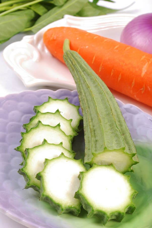 Vegetable: fresh loofah on a plate