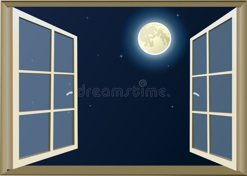 Look at the Moon Thru Opened Window Stock Illustration Illustration