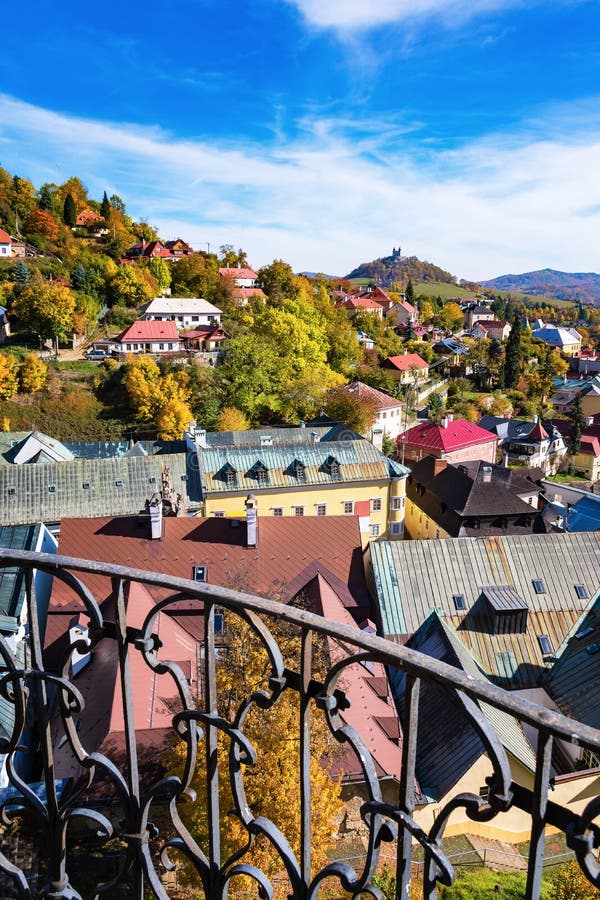 Look-out of balcony of old castle tower in Banska Stiavnica, Slovakia, UNESCO