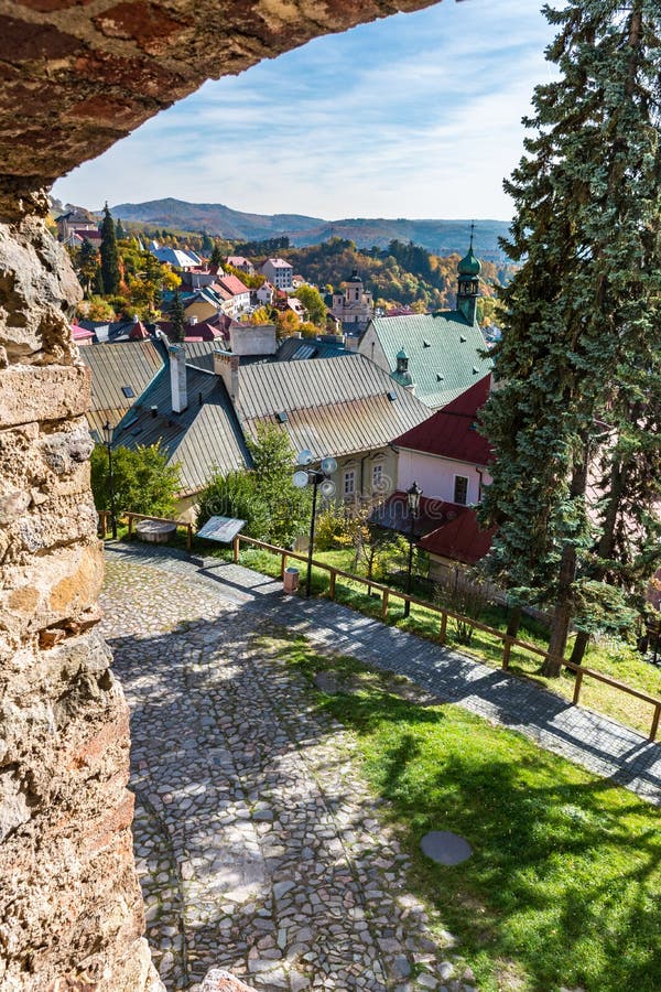 Look-out of old castle walls in Banska Stiavnica, Slovakia, UNESCO