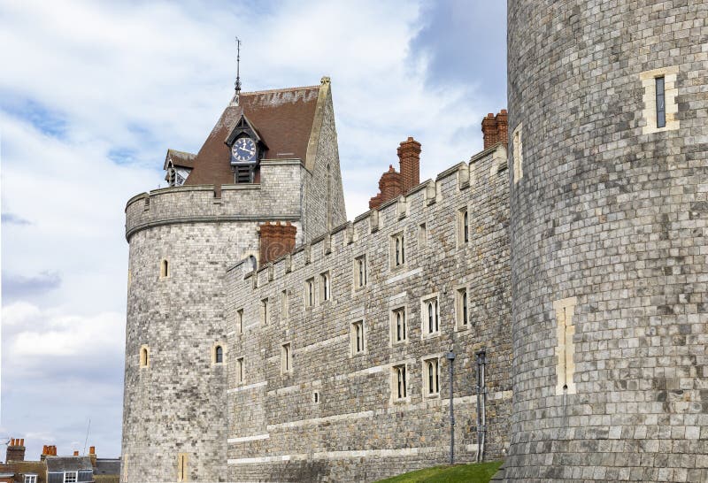 Looking along the wall of Windsor Castle stock photo