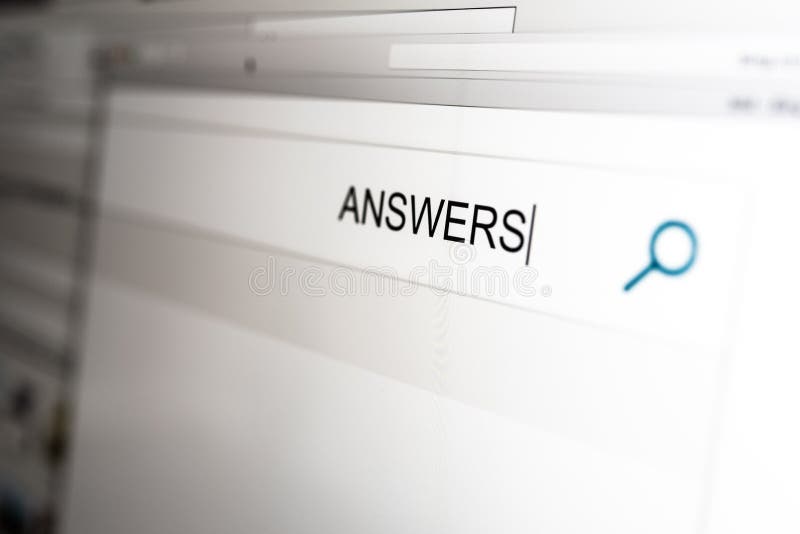 Looking for answers concept with word answers in search bar of search engine royalty free stock image