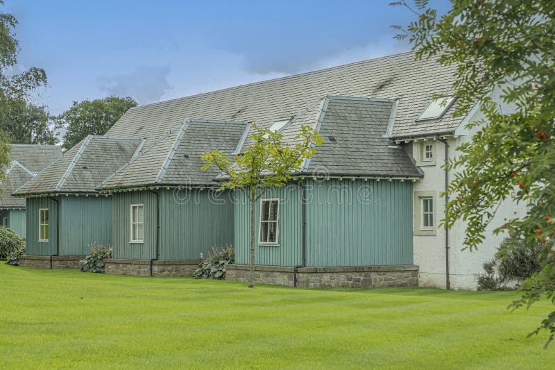 Looking at the back of a row of scottish cottages royalty free stock photography