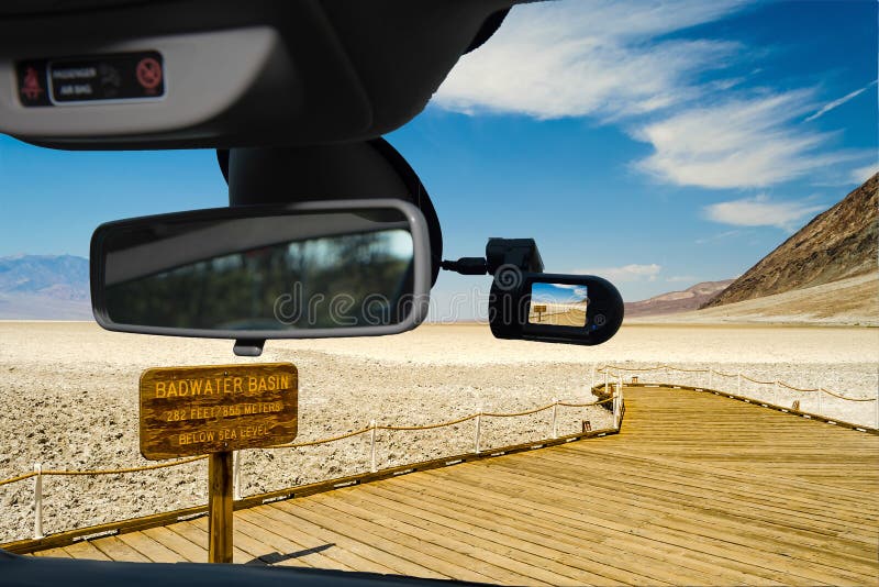 Dashcam Car Camera View of Badwater Basin, Death Valley, USA Stock