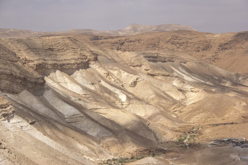 Looking down from Masada to the valley below stock photo Looking down from Masada to the valley below stock photo