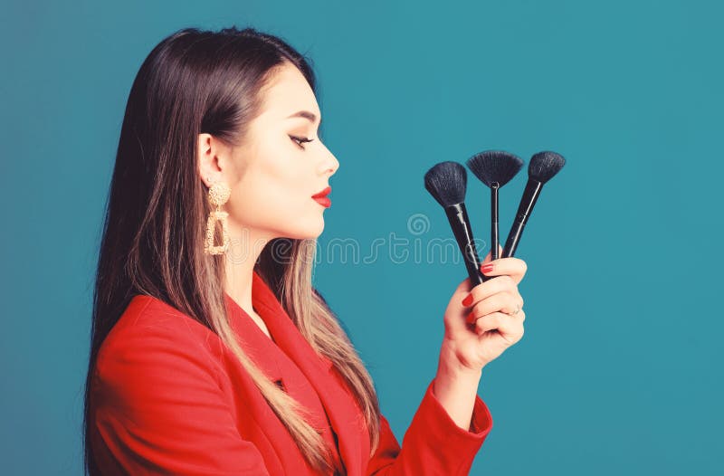 Looking good and feeling confident. Professional makeup supplies shop. Makeup courses. Gorgeous lady make up red lips stock images Looking good and feeling confident. Professional makeup supplies shop. Makeup courses. Gorgeous lady make up red lips stock images