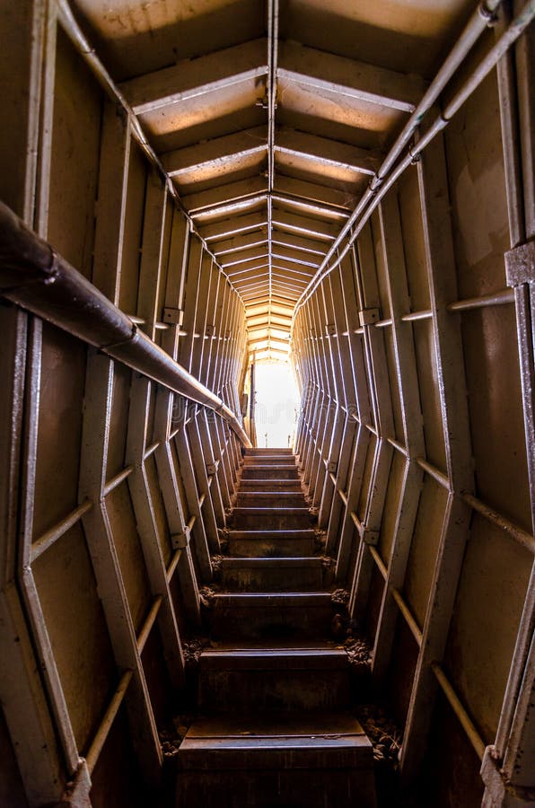 Looking up at the light from inside the bunker on Mount Bental in Israel. Looking up at the light from inside the bunker on Mount Bental in Israel