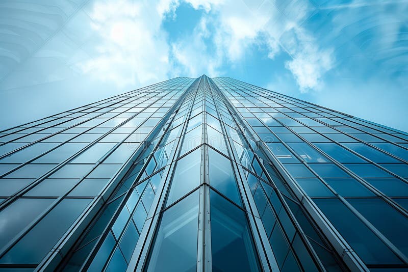 Looking up at a modern high-rise residential building facade in triangular design stock photo