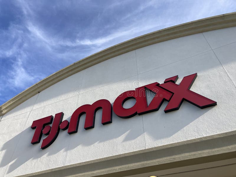 Looking Up at TJ Maxx Department Store Logo. TJ Maxx is an American