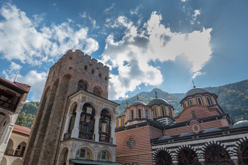 Tower of Hrelyu and main church, Rila Monastery, Bulgaria