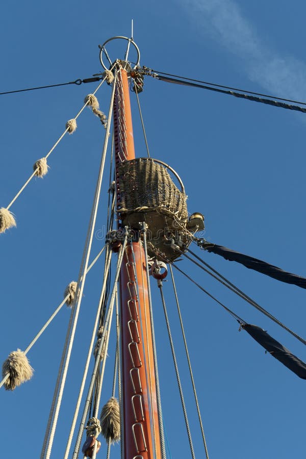 Mast and Crow S Nest of the Sailing Ship Stock Image Image of port, cloud 68044339