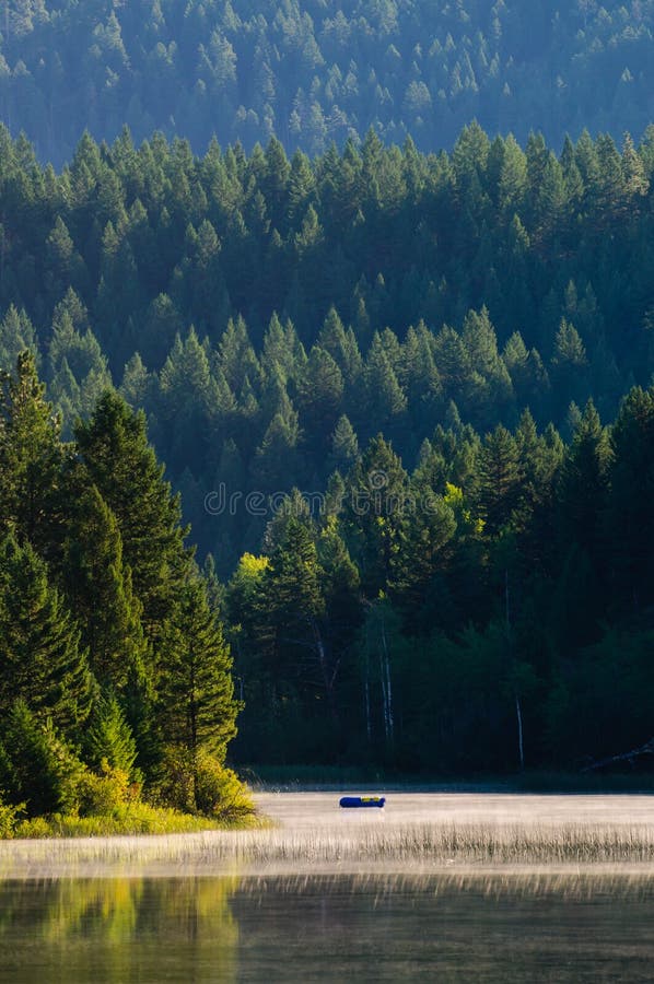 Camping On Loon Lake British Columbia Canada. Landscape Nature Early