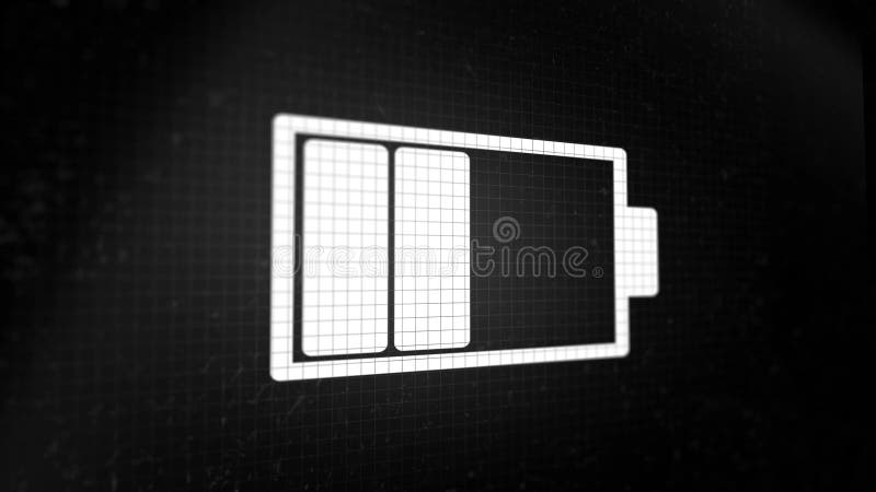 Looped animated background with charging battery icon white color on the black pixel screen. Seamless loop. vector illustration