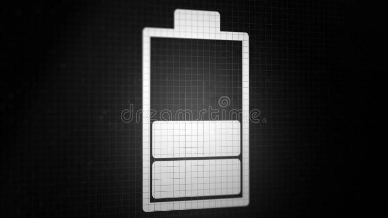 Looped animated background with charging battery icon white color on the black pixel screen. Vertical. Seamless loop. vector illustration