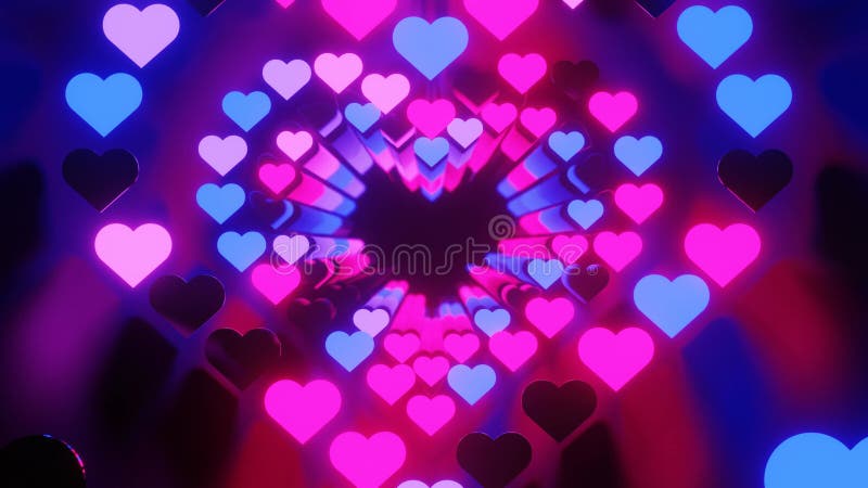 Looping abstract 4K animation d'un tunnel coeur d'amour brillant dans des couleurs néon vibrantes clips vidéos