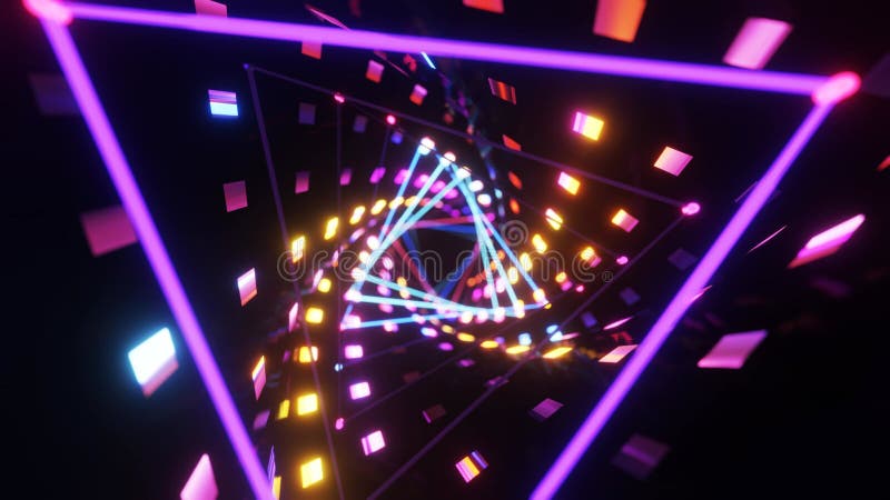 Looping abstract 4K animation de triangles de néon à mouvement rapide réflexions métalliques formant un tunnel banque de vidéos